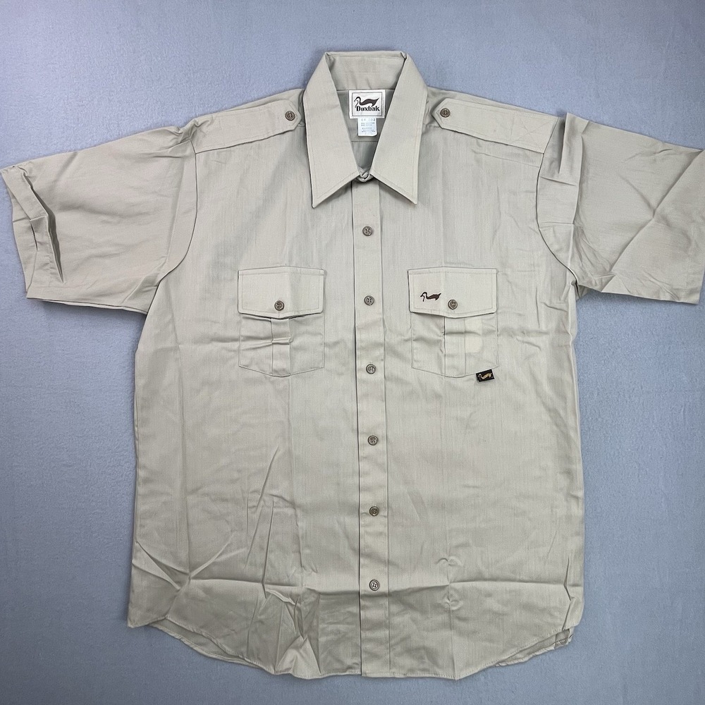 Vintage Duxbak Shirt Mens XL Khaki Hunting Short Sleeve Button Up NEW NOS